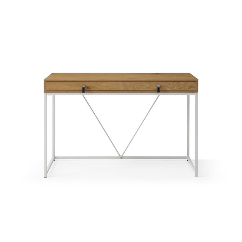 Emelyn Wooden Desk Natural/White 47.2L x 19.7W x 30H 2 Storage Leather Drawer