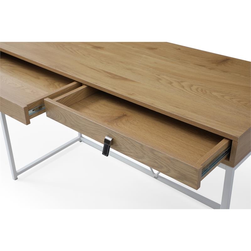 Emelyn Wooden Desk Natural/White 47.2L x 19.7W x 30H 2 Storage Leather Drawer