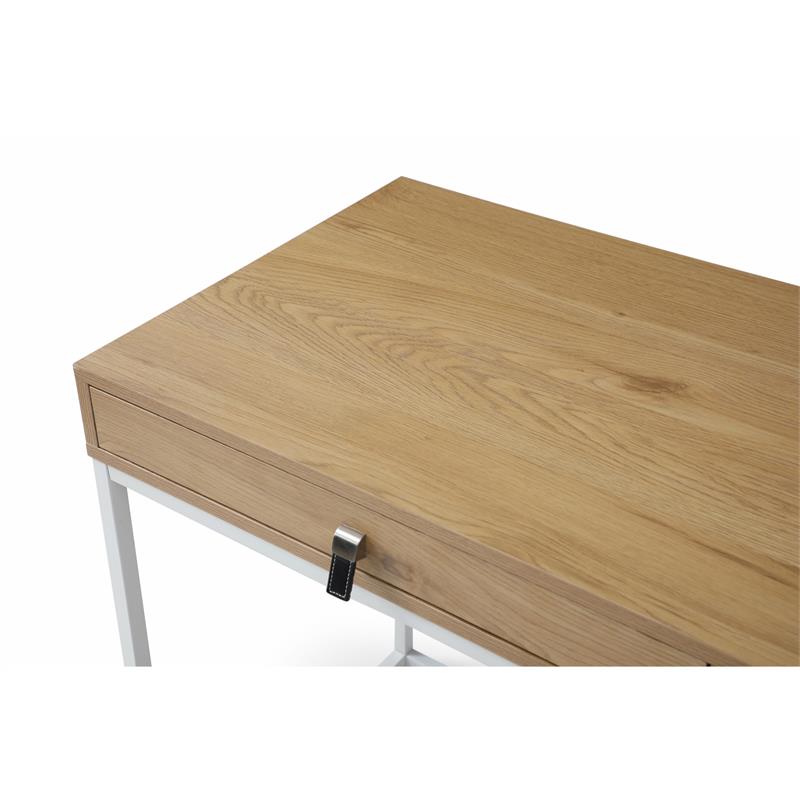 Emelyn Wooden Desk Natural/White 47.2L x 19.7W x 30H 2 Storage Leather Drawer