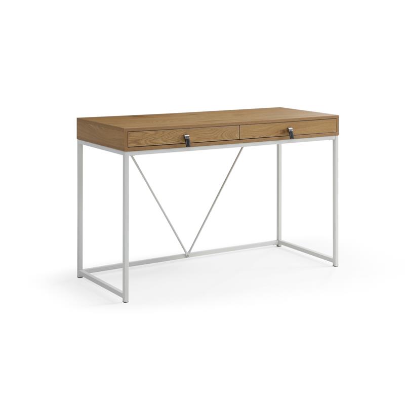 Emelyn Wooden Desk Natural/White 47.2L x 19.7W x 30H 2 Storage Leather Drawer