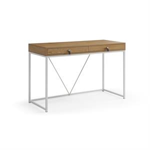 Emelyn Wooden Desk Natural/White 47.2L x 19.7W x 30H 2 Storage Leather Drawer