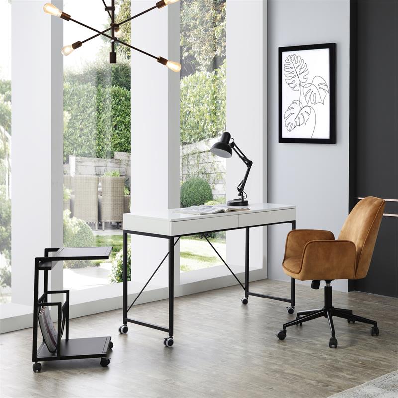 Marcelino Wooden Desk White/Black 43.3L x 21.6W x 30H 2 Storage Drawers