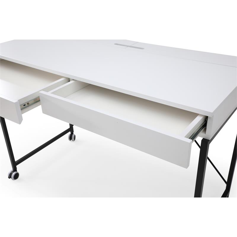 Marcelino Wooden Desk White/Black 43.3L x 21.6W x 30H 2 Storage Drawers