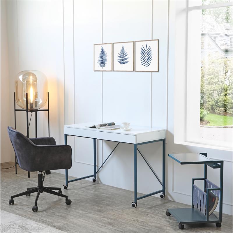 Marcelino Wooden Desk White/Navy 43.3L x 21.6W x 30H 2 Storage Drawers