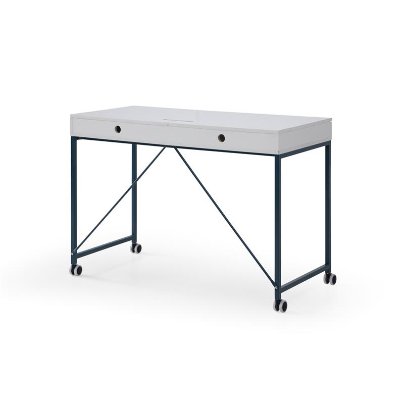 Marcelino Wooden Desk White/Navy 43.3L x 21.6W x 30H 2 Storage Drawers