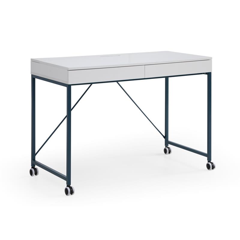 Marcelino Wooden Desk White/Navy 43.3L x 21.6W x 30H 2 Storage Drawers