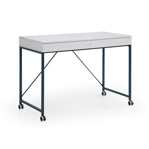 Marcelino Wooden Desk White/Navy 43.3L x 21.6W x 30H 2 Storage Drawers