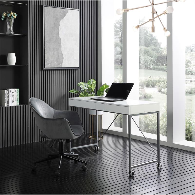 Marcelino Wooden Desk White/Silver 43.3L x 21.6W x 30H 2 Storage Drawers