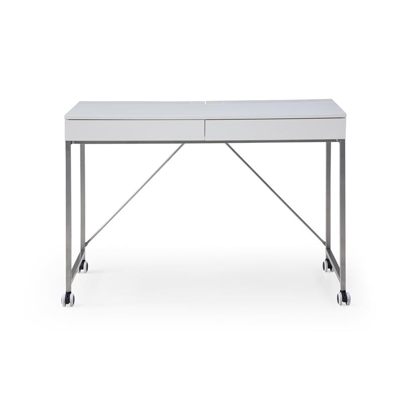 Marcelino Wooden Desk White/Silver 43.3L x 21.6W x 30H 2 Storage Drawers