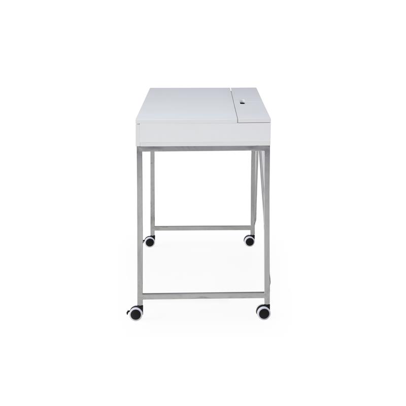 Marcelino Wooden Desk White/Silver 43.3L x 21.6W x 30H 2 Storage Drawers