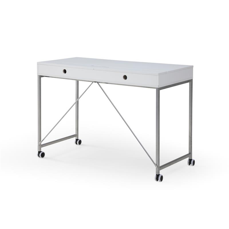Marcelino Wooden Desk White/Silver 43.3L x 21.6W x 30H 2 Storage Drawers