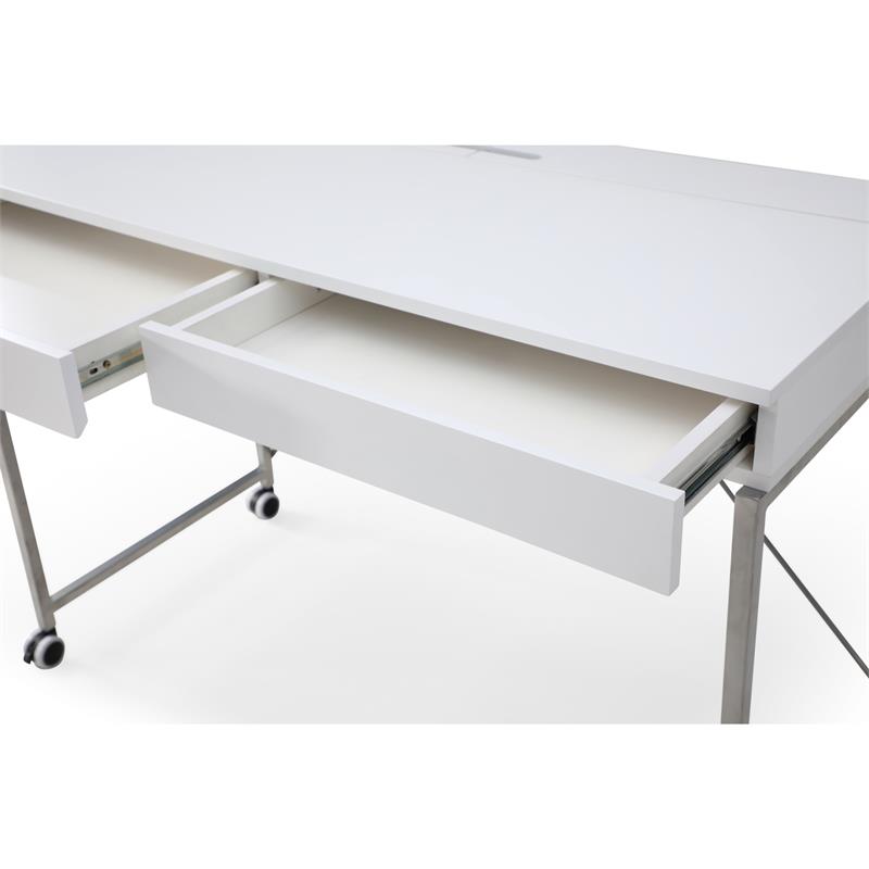 Marcelino Wooden Desk White/Silver 43.3L x 21.6W x 30H 2 Storage Drawers
