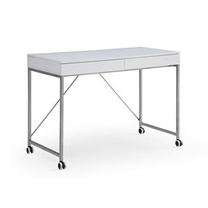 Marcelino Wooden Desk White/Silver 43.3L x 21.6W x 30H 2 Storage Drawers