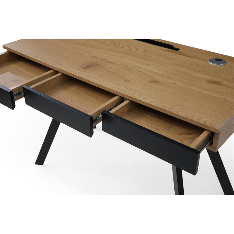 Aleeah Wooden Desk Natural/Black 43.3L x 21.6W x 30H 3 Storage Drawers