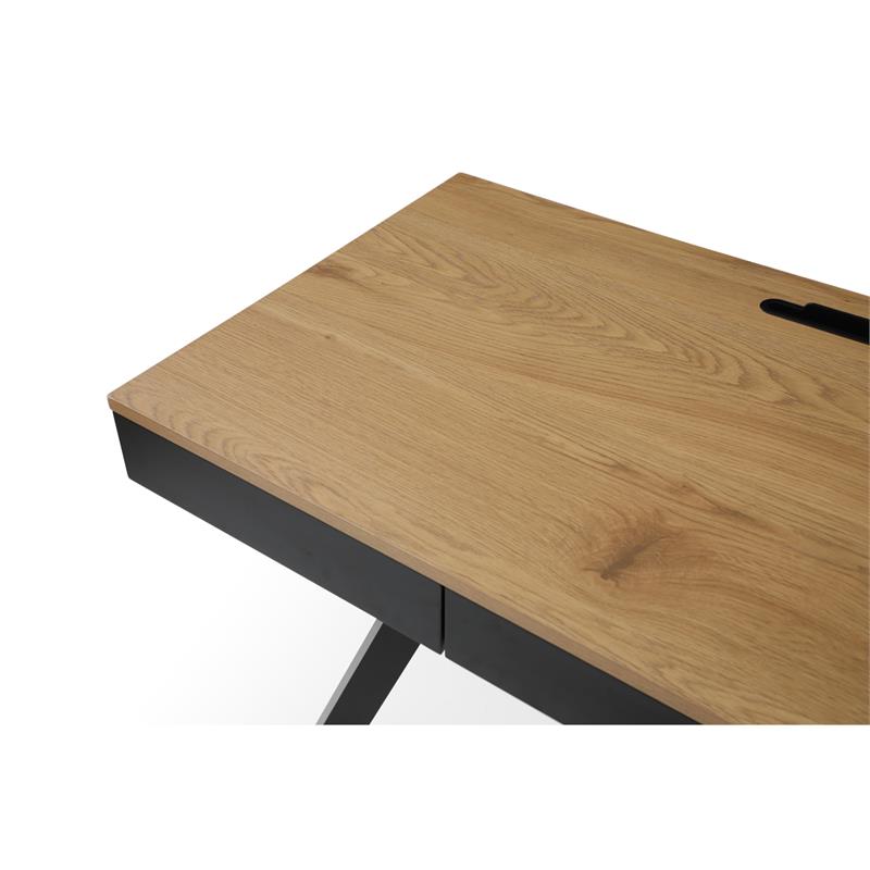Aleeah Wooden Desk Natural/Black 43.3L x 21.6W x 30H 3 Storage Drawers
