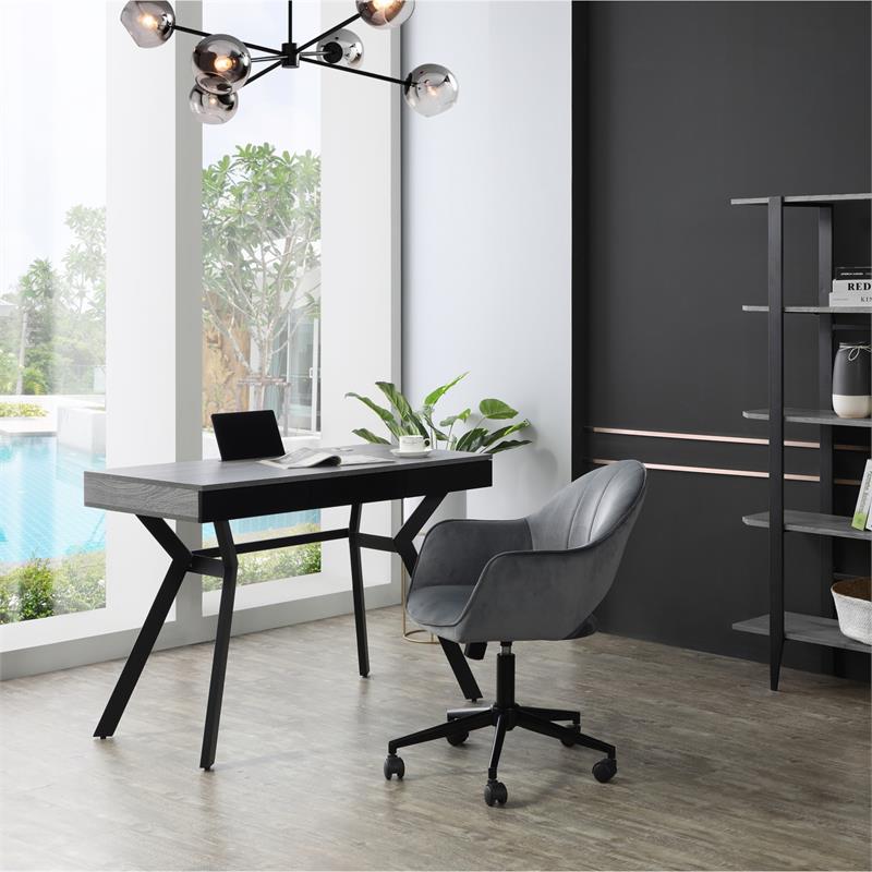 Aleeah Wooden Desk Grey/Black 43.3L x 21.6W x 30H 3 Storage Drawers