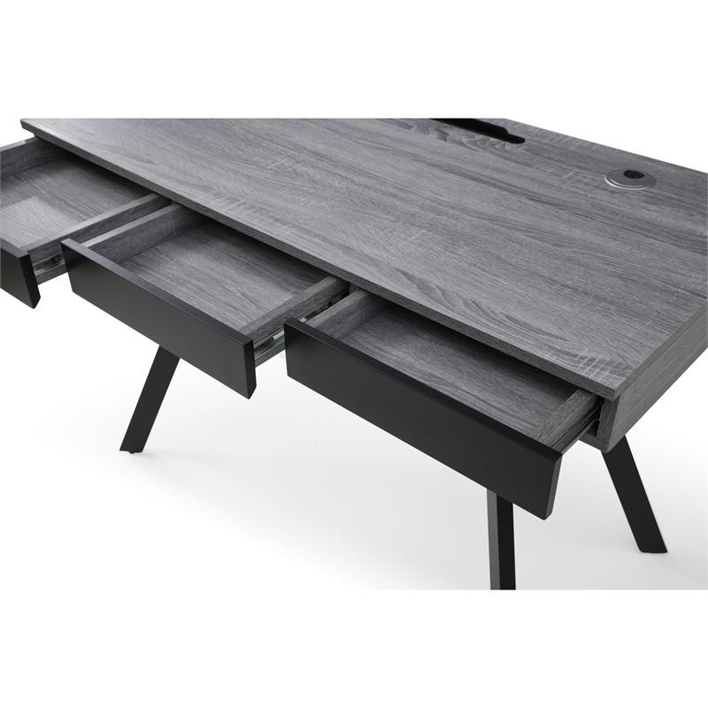 Aleeah Wooden Desk Grey/Black 43.3L x 21.6W x 30H 3 Storage Drawers