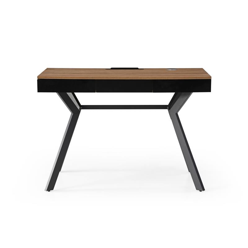 Aleeah Wooden Desk Walnut/Black 43.3L x 21.6W x 30H 3 Storage Drawers