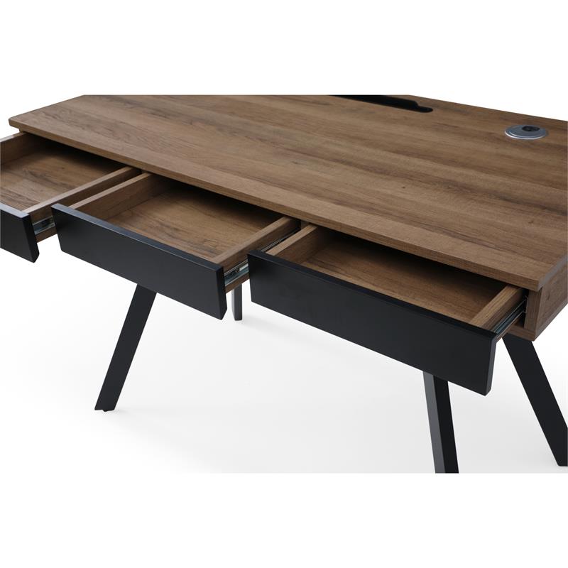 Aleeah Wooden Desk Walnut/Black 43.3L x 21.6W x 30H 3 Storage Drawers