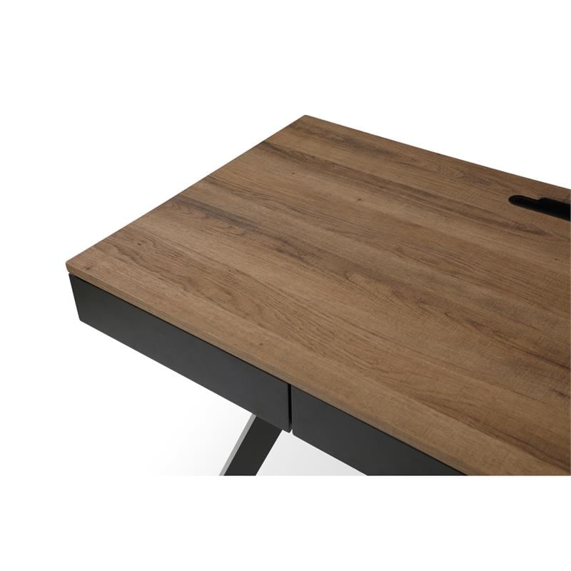 Aleeah Wooden Desk Walnut/Black 43.3L x 21.6W x 30H 3 Storage Drawers