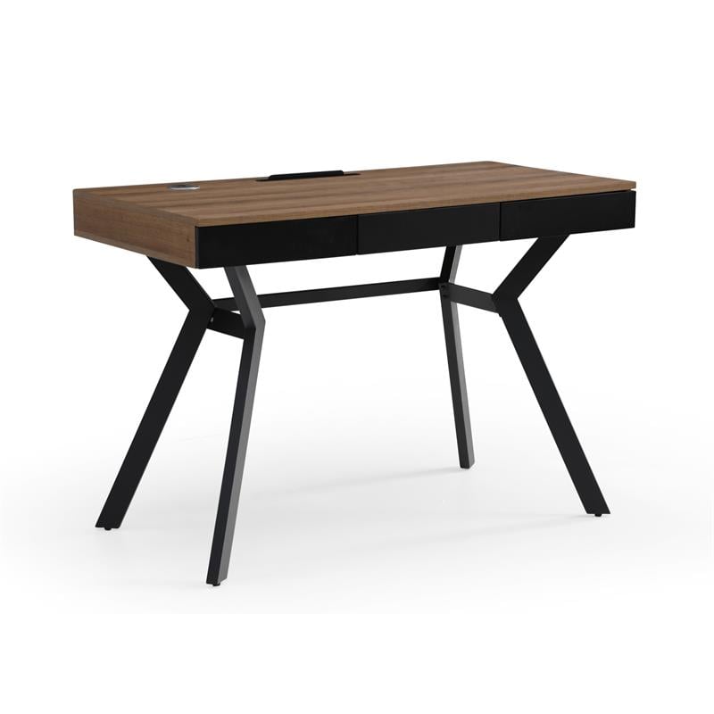 Aleeah Wooden Desk Walnut/Black 43.3L x 21.6W x 30H 3 Storage Drawers