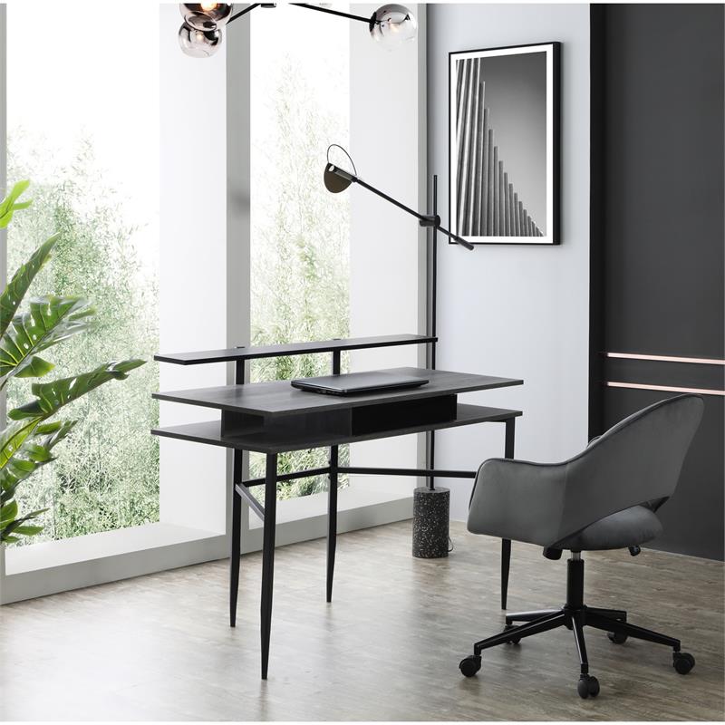 Layna Wooden Desk Gray/Black  43.3L x 22.8W x 34.8H 1 Storage Drawer Side