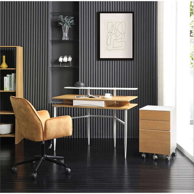 Layna Wooden Desk Natural/White 43.3L x 22.8W x 34.8H 1 Storage Drawer Side