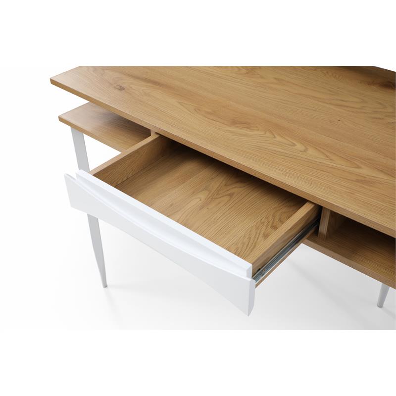 Layna Wooden Desk Natural/White 43.3L x 22.8W x 34.8H 1 Storage Drawer Side