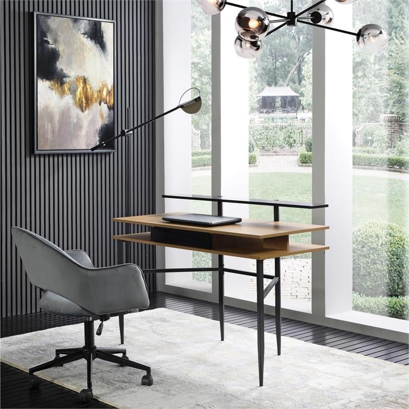 Layna Wooden Desk Natural/Black 43.3L x 22.8W x 34.8H 1 Storage Drawer Side