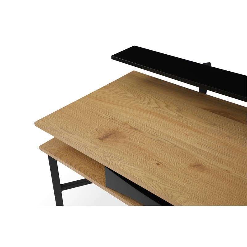 Layna Wooden Desk Natural/Black 43.3L x 22.8W x 34.8H 1 Storage Drawer Side