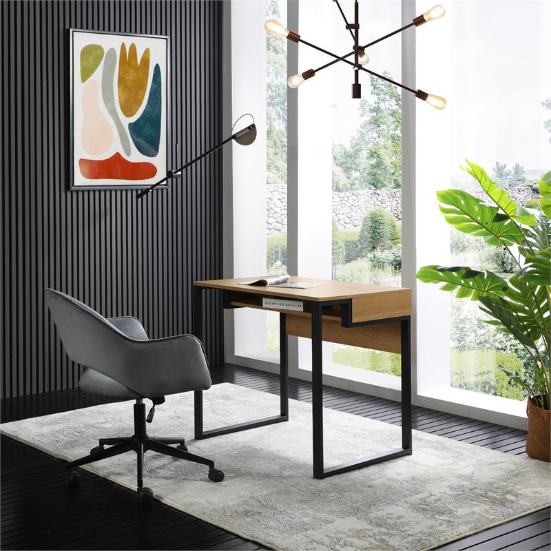 Taelynn Wooden Desk Natural/Black 31.5L x 23.6W x 30H Open Front Storage