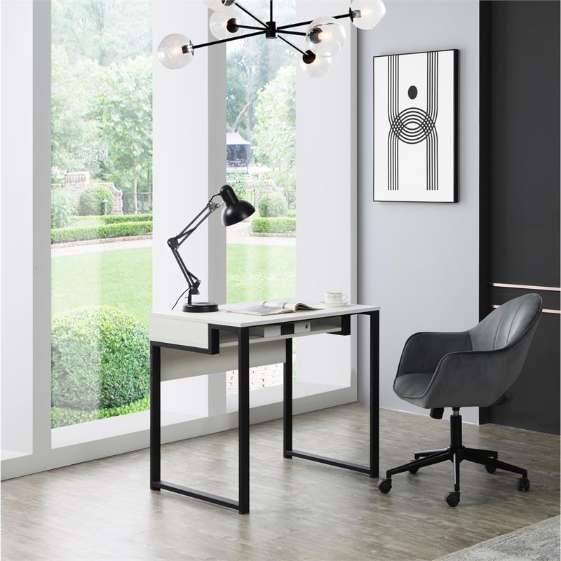Taelynn Wooden Desk White/Black 31.5L x 23.6W x 30H Open Front Storage