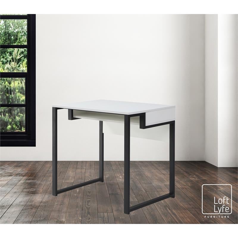 Taelynn Wooden Desk White/Black 31.5L x 23.6W x 30H Open Front Storage