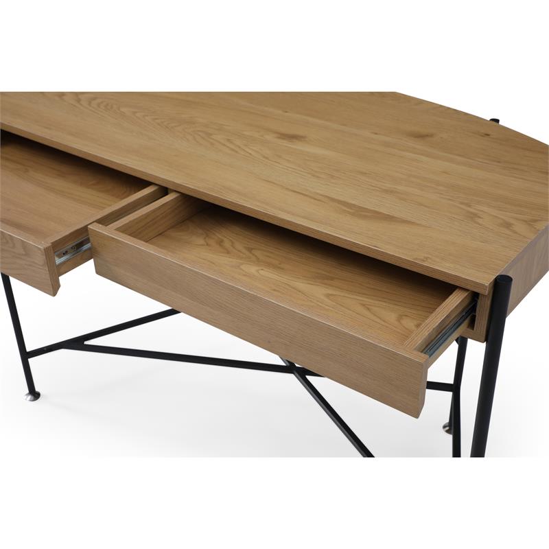 Kyran Wooden Desk Natural/Black 44.8L x 22.1W x 30H 2 Storage Drawers