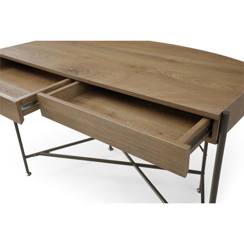 Kyran Wooden Desk Natural/Bronze 44.8L x 22.1W x 30H 2 Storage Drawers