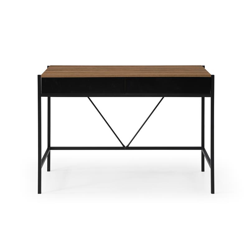 Yolanda Wooden Desk Walnut/Black  43.3L x 21.7W x 30H 2 Storage Drawers