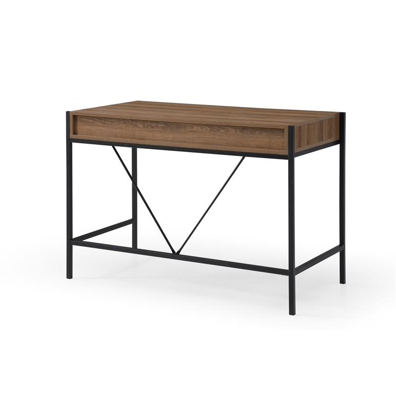 Yolanda Wooden Desk Walnut/Black  43.3L x 21.7W x 30H 2 Storage Drawers
