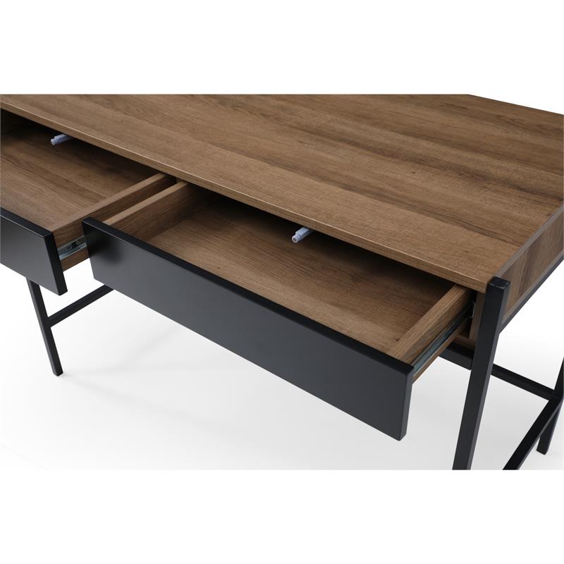 Yolanda Wooden Desk Walnut/Black  43.3L x 21.7W x 30H 2 Storage Drawers