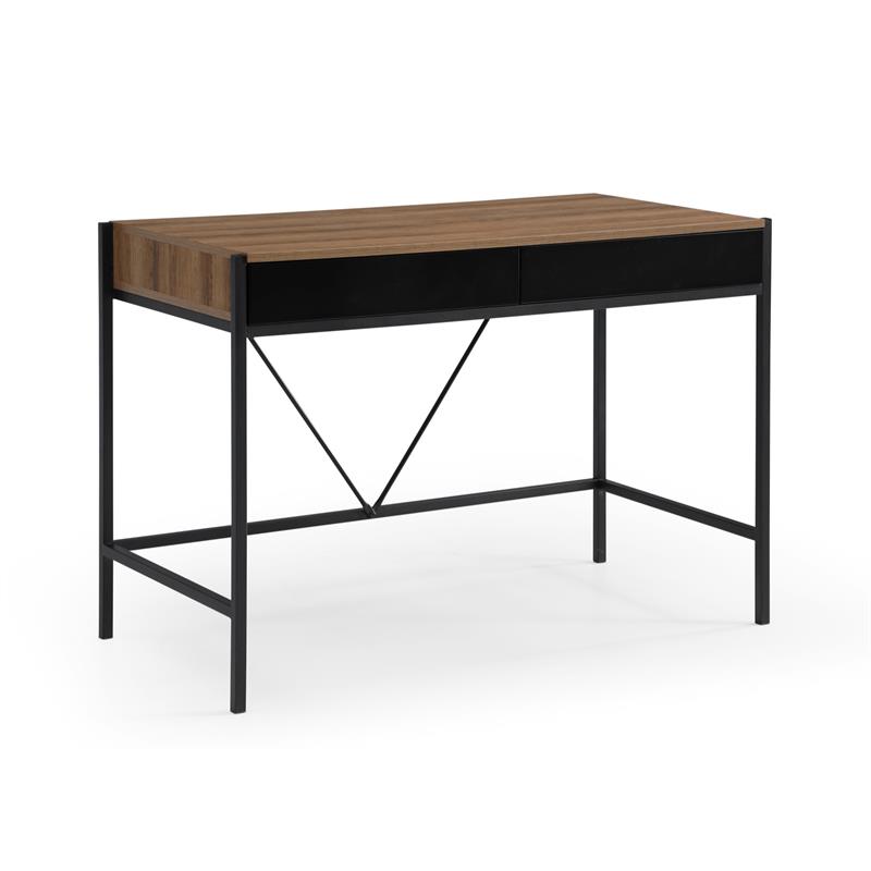 Yolanda Wooden Desk Walnut/Black  43.3L x 21.7W x 30H 2 Storage Drawers