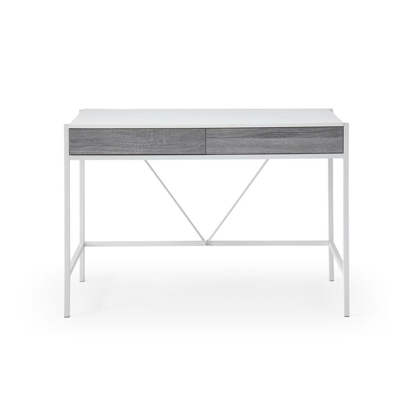 Yolanda Wooden Desk White/Grey 43.3L x 21.7W x 30H 2 Storage Drawers