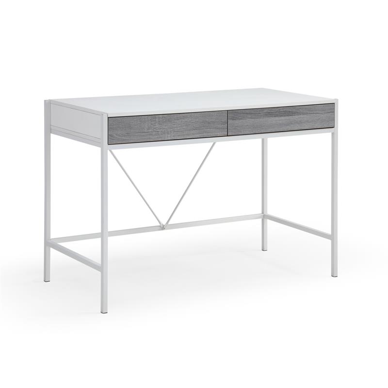 Yolanda Wooden Desk White/Grey 43.3L x 21.7W x 30H 2 Storage Drawers