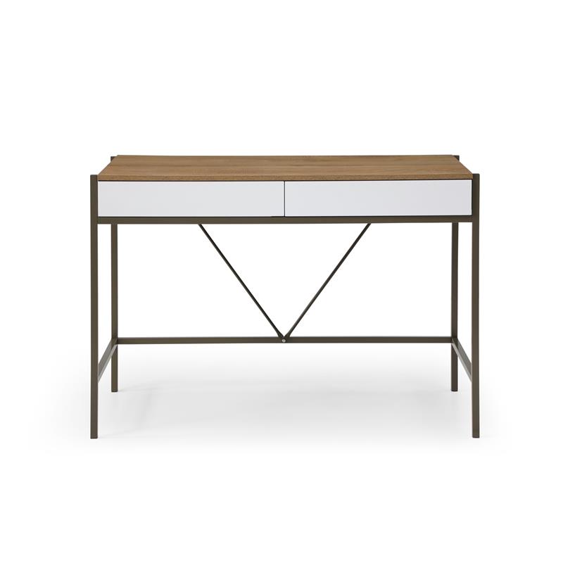 Yolanda Wooden Desk Natural/Bronze 43.3L x 21.7W x 30H 2 Storage Drawers
