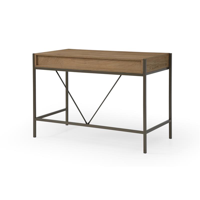 Yolanda Wooden Desk Natural/Bronze 43.3L x 21.7W x 30H 2 Storage Drawers