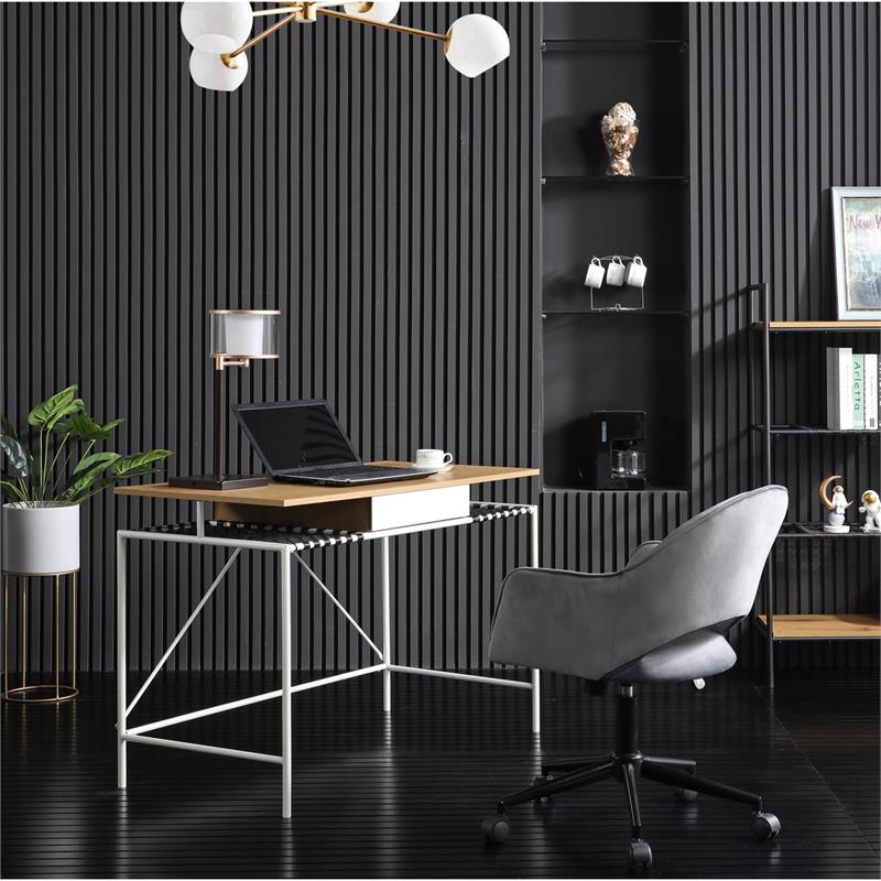 Jaslynn Wooden Desk Natural/White 43.3L x 21.6W x 30H 1 Storage Drawer