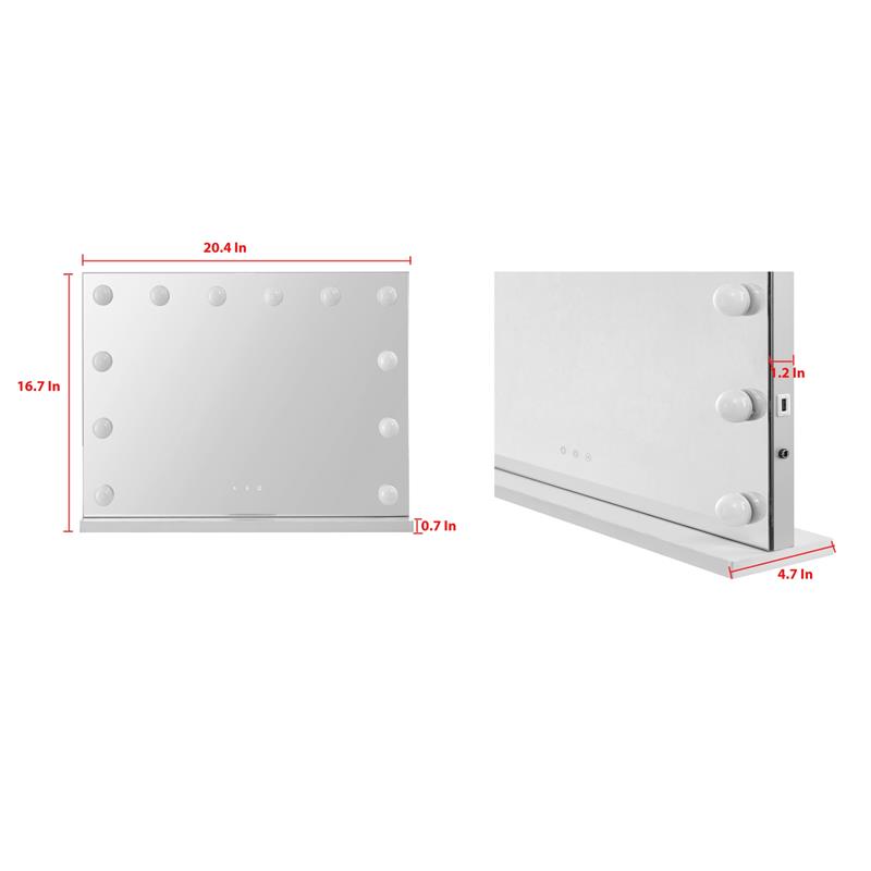 Geovanni Glass Mirror 20.4L x 4.7W x 16.7H 12 Dimmable LED Bulbs In White Color