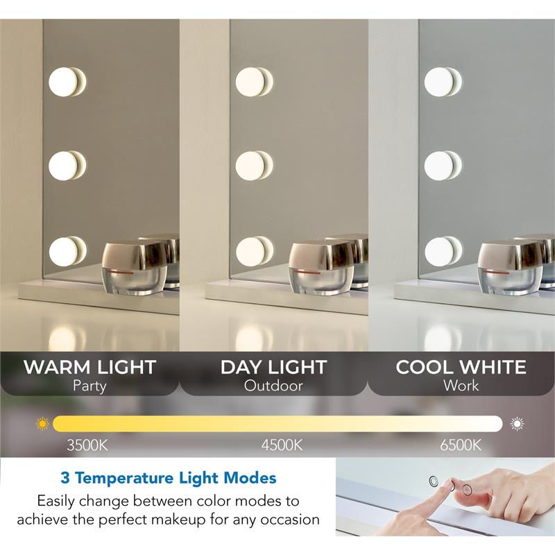 Geovanni Glass Mirror 20.4L x 4.7W x 16.7H 12 Dimmable LED Bulbs In White Color