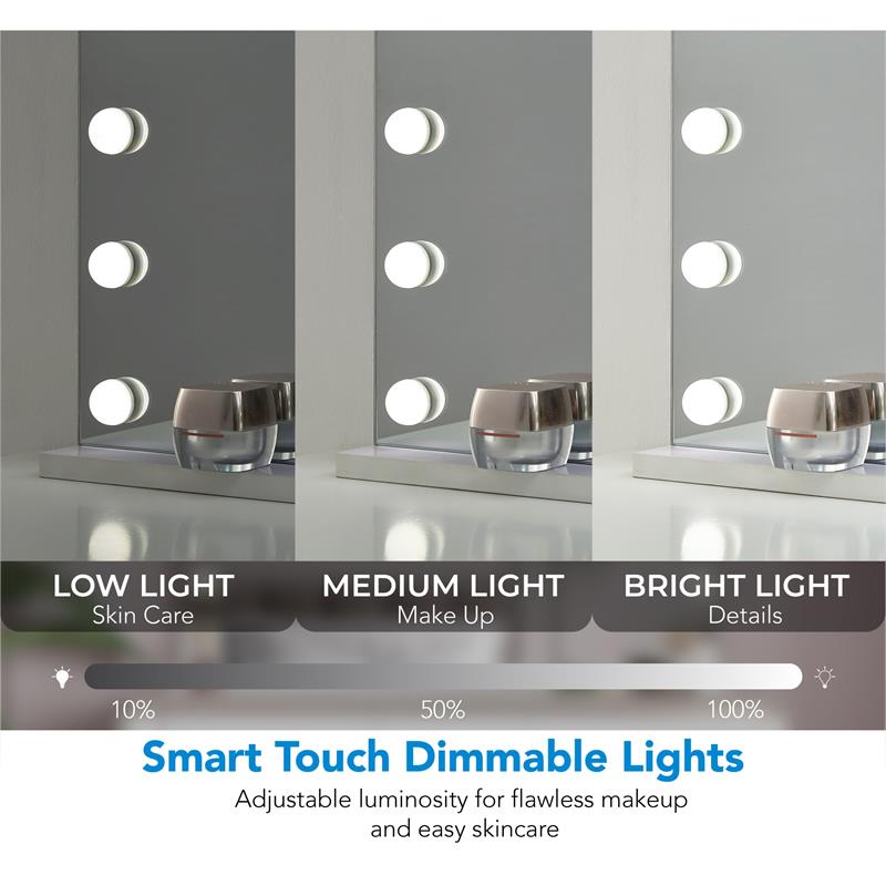 Geovanni Glass Mirror 20.4L x 4.7W x 16.7H 12 Dimmable LED Bulbs In White Color