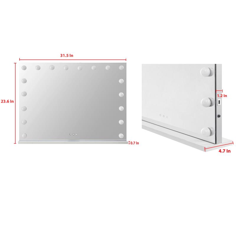 Antwan Mirror   31.5L x 4.7W x 23.6H 18 Dimmable LED Bulbs With Touch Sensor