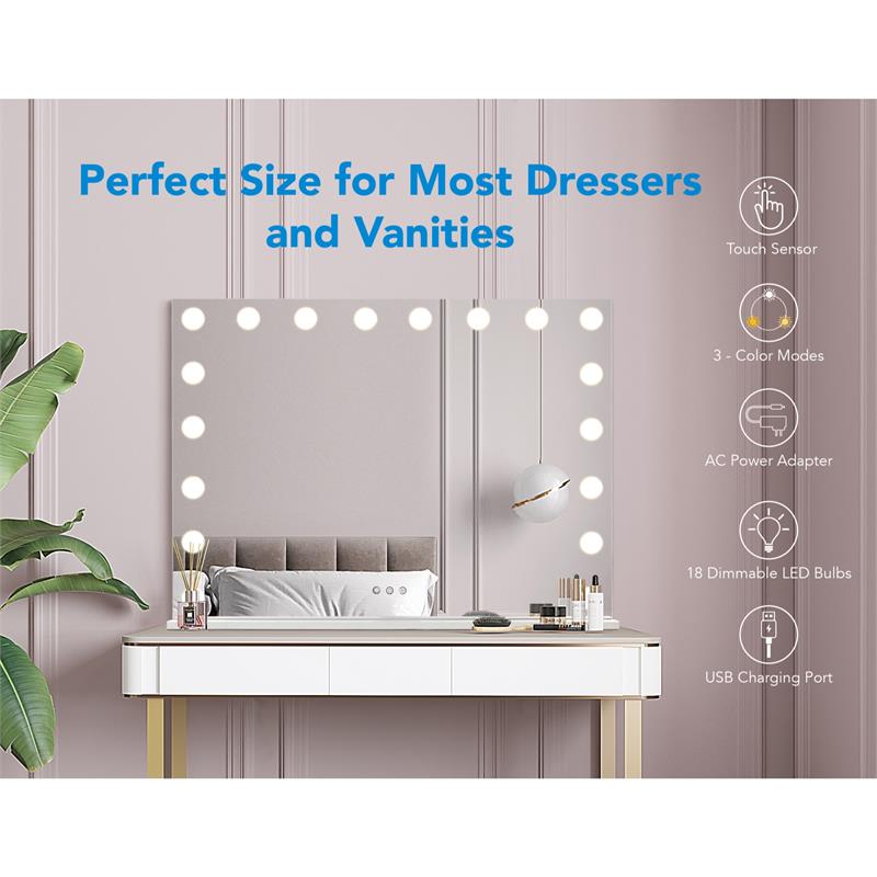 Antwan Mirror   31.5L x 4.7W x 23.6H 18 Dimmable LED Bulbs With Touch Sensor