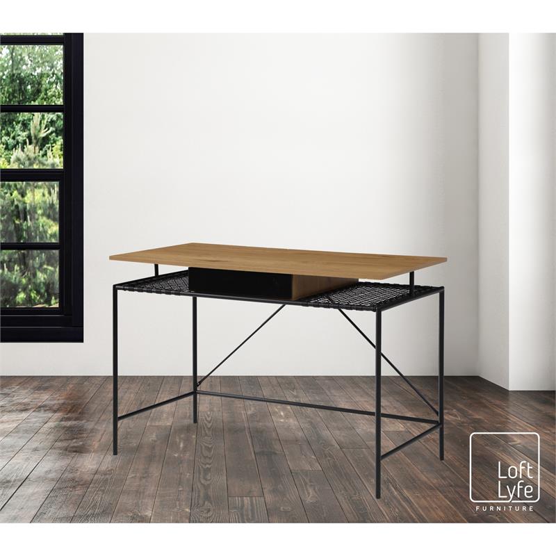 Jaslynn Wooden Desk Natural/Black 43.3L x 21.6W x 30H 1 Storage Drawer